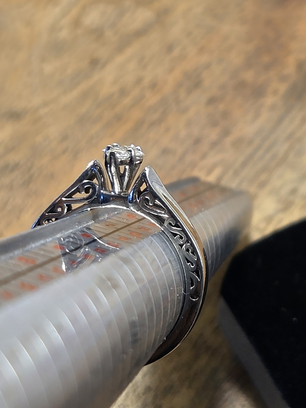 Elegant Filigree Solitaire Engagement 10k White Gold Diamond Ring.